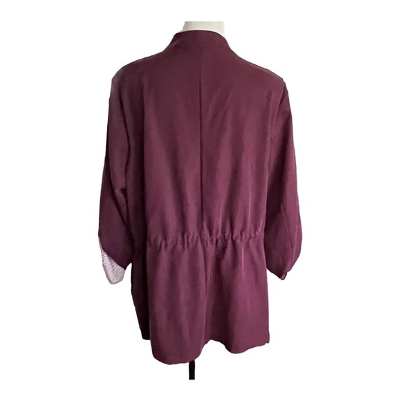 Plum color Rayon Cascade Waterfall front jacket with striped sleeves. Sz. 2X - Picture 2 of 8